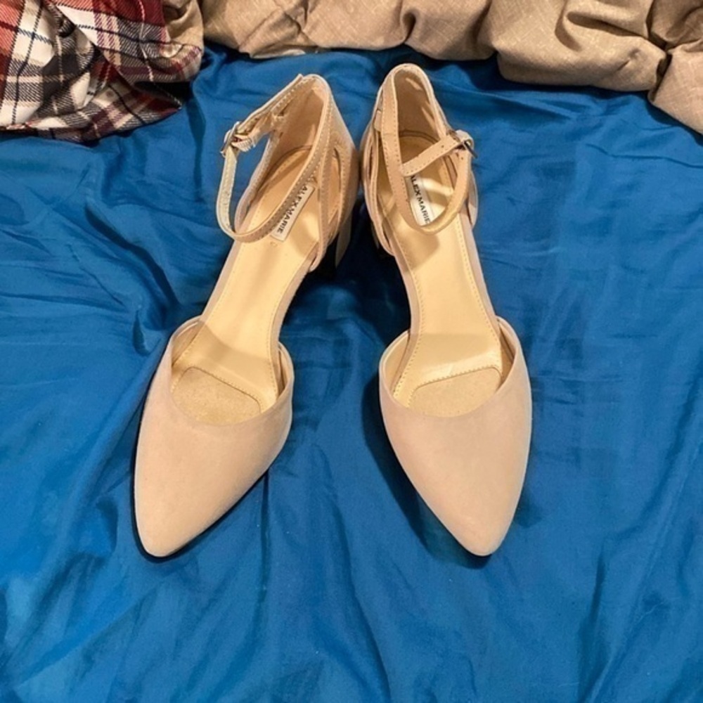Alex Marie Nude Pointed Toe Ankle Strap Heels